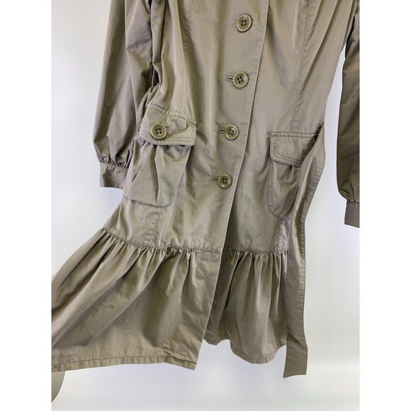 Ted Baker Ruffle Trench Coat Belted Jacket Button Collared Gray Cotton Womens 4 - Picture 5 of 15